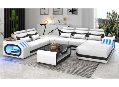 Wohnlandschaft Großes Sofa XXL U Form Ecksofa Ledersofa Weiß Sofas
