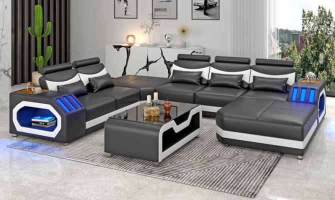 Wohnlandschaft Großes Sofa XXL U Form Ecksofa Ledersofa Weiß Sofas