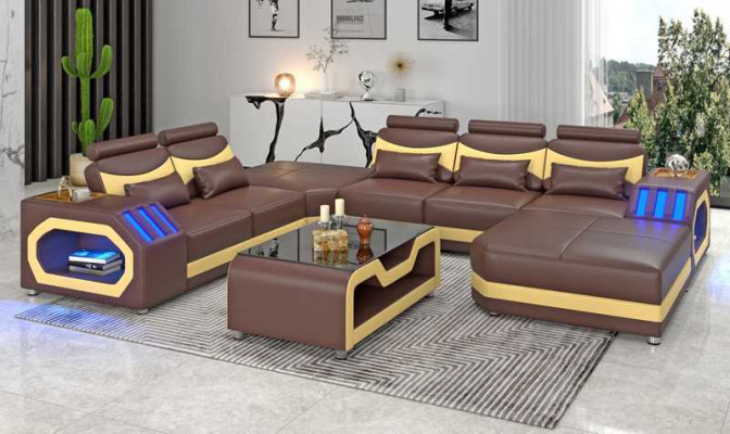 Wohnlandschaft Großes Sofa XXL U Form Ecksofa Ledersofa Weiß Sofas