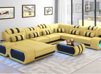 Moderne XXL Sofa U Form Groß Ecksofa Ledersofa Schwarz Kunstleder