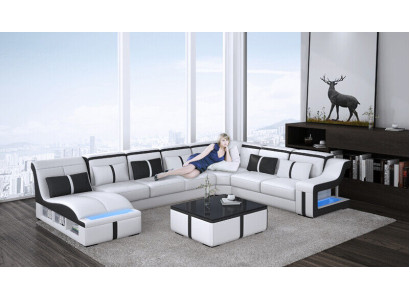 Design Ecksofa U-form Beleuchtet Couch Leder Textil Sofa Neu Wohnlandschaft LED