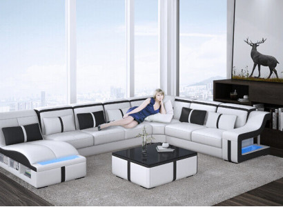 Design Ecksofa U-form Beleuchtet Couch Leder Textil Sofa Neu Wohnlandschaft LED