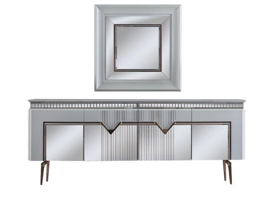 Designer Esszimmer Set Besteht aus 2tlg. Sideboard Spiegel Kommode Silber
