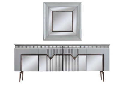 Designer Esszimmer Set Besteht aus 2tlg. Sideboard Spiegel Kommode Silber