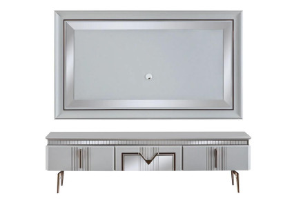 Wohnwand Wohnzimmer Grau Möbel Sideboard TV Wandpaneel Paneel 2tlg