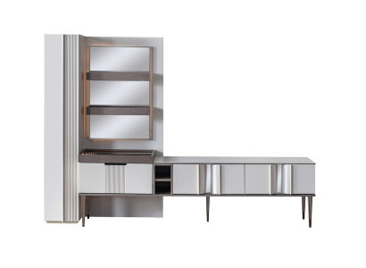 Exklusive Wohnwand Weiße Farbe Designer Möbel für Wohnzimmer LED beleuchtet