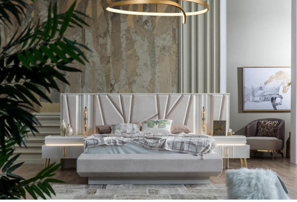 Schlafzimmer Set Luxus Komplettes Bett +2x Nachttische 3tlg. Modern Set