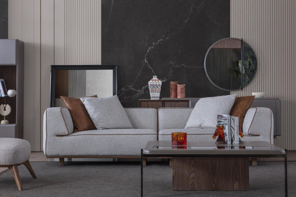 Sofa 4 Sitzer Design Sofas Polster Grau Textil Relax Sitz Möbel 272cm xl