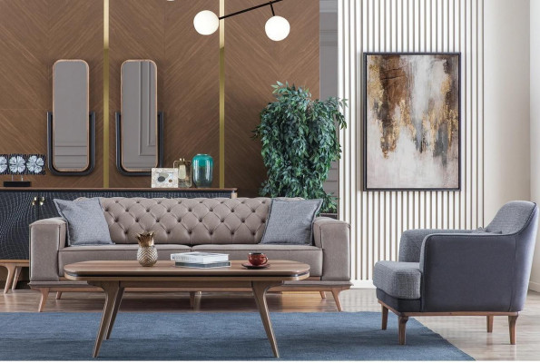 Luxus Modern Wohnzimmer Set 4tlg. 4 sitzer Sessel couchtisch Möbe Neu