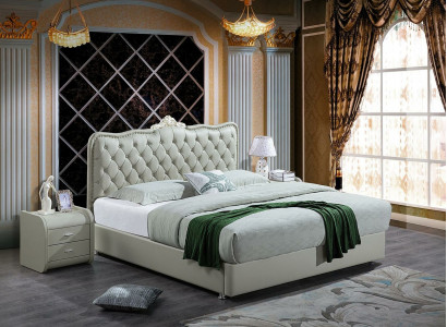 Lederbett Schlafzimmer Komplettes Bett 3 tlg. Garnitur Hotel Sets Nachttischen.