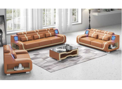 Wohnzimmer Komplette Ledersofas Couchgarnitur Sofagarnitur Braun 3tlg