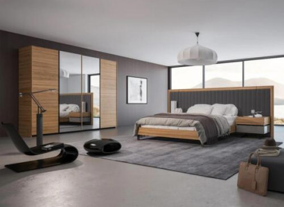 Schlafzimmer Set 3tlg Doppel Bett Modern 2x Nachttische Holz Design Komplett