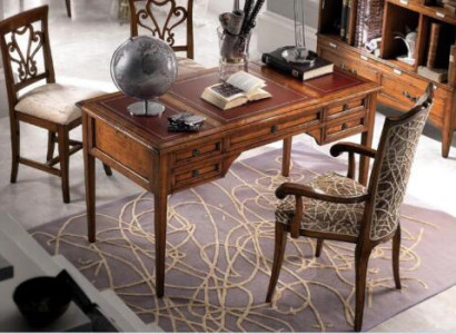 Schreibtisch und Stuhl aus Holz mit Armlehnen Bücherregal Büromöbel Design 4tlg