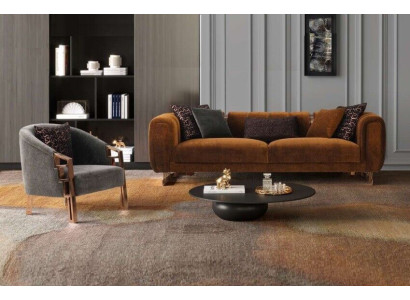 Couchgarnitur Dreisitzer Sessel Braun Stoffsofa Set Komplette Sofa