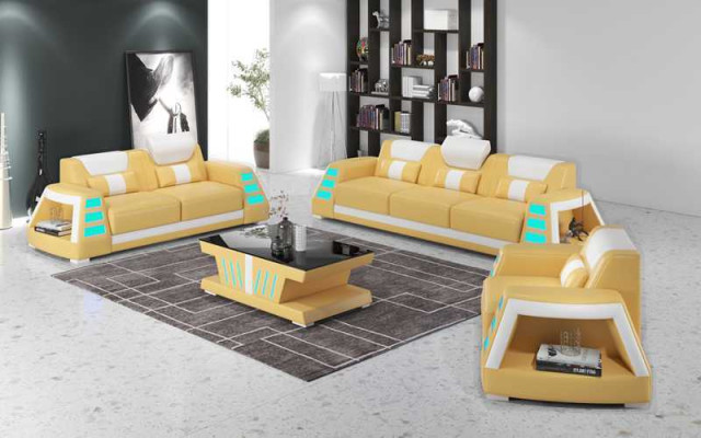 Couchgarnitur Sofagarnitur Ledersofas Sofa Komplette 3tlg Gelb Set Sofas