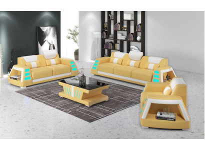 Couchgarnitur Sofagarnitur Ledersofas Sofa Komplette 3tlg Gelb Set Sofas