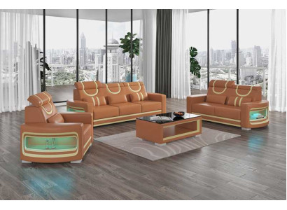 Sofagarnitur Luxus Komplette Couchgarnitur Braun Kunstleder Sofa 321