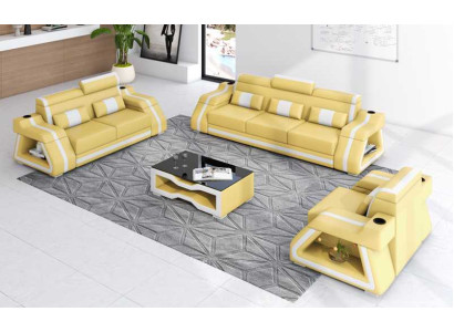 Ledersofas Komplette Couchgarnitur Sofagarnitur Sofa 3tlg Sofas Gelb