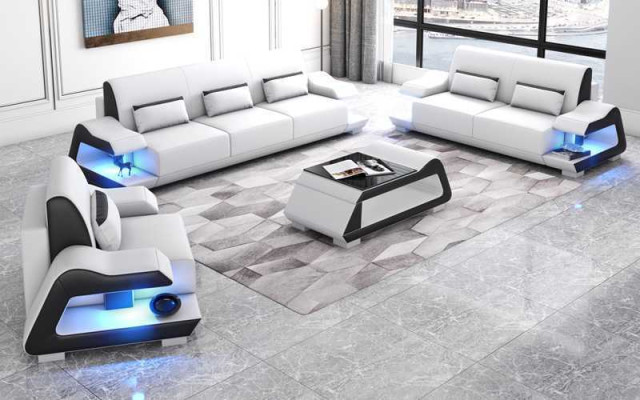 Couchgarnitur Sofagarnitur Ledersofas Sofa Komplette 3tlg Weiß Set 3+2+1