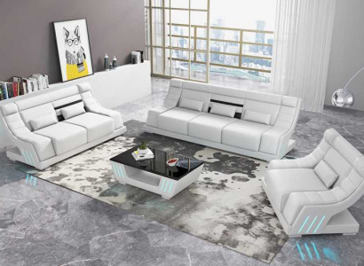 Sofagarnitur Luxus Komplette Couchgarnitur Weiß Kunstleder Sofa 321