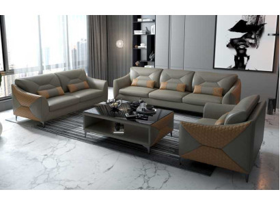 Garnitur Sofagarnitur Couchgarnitur 321 Sitzer Ledersofa Couch Grau