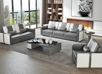 Komplette Sofa Sofagarnitur Luxus Couchgarnitur Grau Kunstleder 321