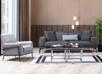 Polstersofa Komplette Couchgarnitur Sofagarnitur Grau Sitzer Stoffsofa