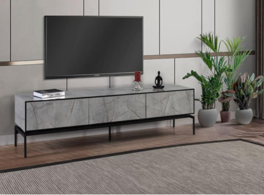 Sideboard RTV Lowboard Modern TV Ständer Wohnzimmer Grau Holz Tisch