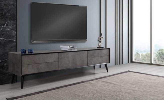 RTV Lowboard TV Ständer Wohnzimmer Grau Holz Sideboard Tisch Modern