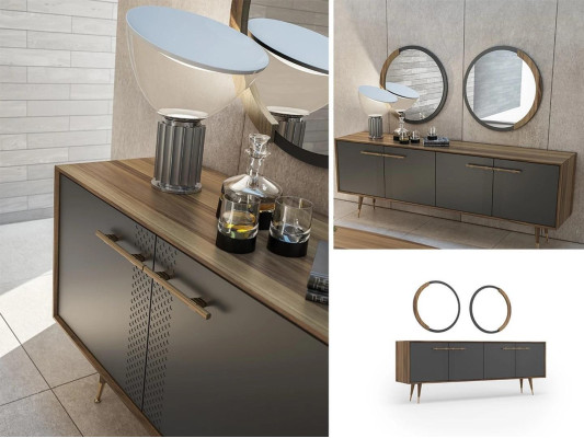 Luxus Esszimmer Set Esstisch 4x Stühle Luxus Anrichte mit 2x Spiegel Neu Set