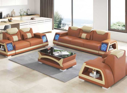 Komplette Couchgarnitur Sofagarnitur Ledersofas Sofa 3tlg Sofas Braun