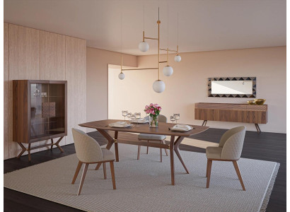 Modern Design Esszimmer Komplett Esstisch 4x Stühle Luxus Sideboard Neu Vitrine