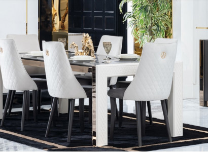 Polster Textil Stoff Essgruppe Garnitur Set Komplett Design Lehnstuhl 6x Stühle