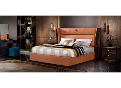 Bett Leder Orange Schlafzimmer Kreative Modern Design Möbel Holz Luxus Betten