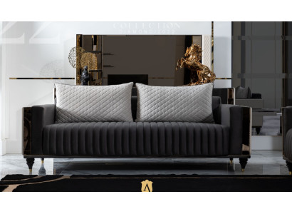 Dreisitzer Couch Polster Design Sofa 3er Sitz Sofas Zimmer Moderne Schwarz Neu