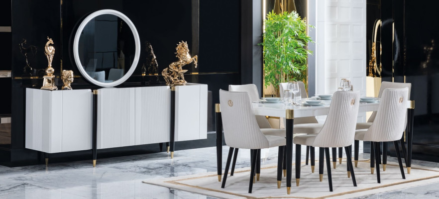 Esstisch 6 Stühle Kommode Spiegel Komplettes Esszimmer Garnitur 9tlg Neu Set