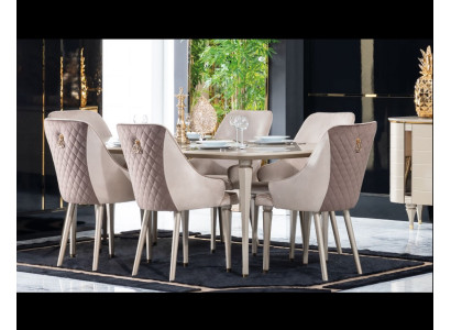 Küche Esszimmer Stühle 6x Stuhl Gruppe Stühle Garnitur Holz Möbel Textil Stoff