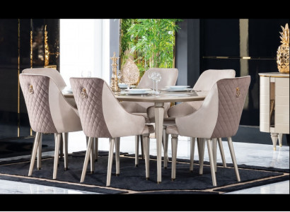 Küche Esszimmer Stühle 6x Stuhl Gruppe Stühle Garnitur Holz Möbel Textil Stoff