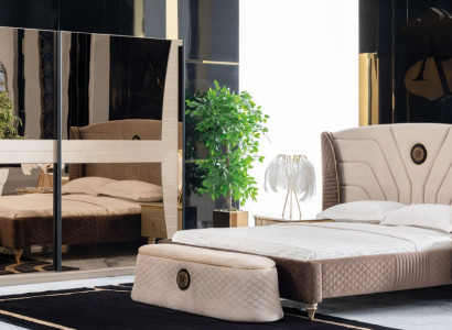 Luxus Set Schlafzimmer Bett Nachttisch Kommode Hocker Gruppe Garnitur Neu 5tlg.