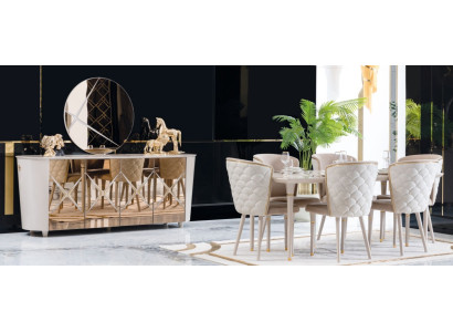 Esszimmer Set Gruppe Garnitur Tisch neu Esstisch 6x Stühle Kommode Spiegel 9tlg