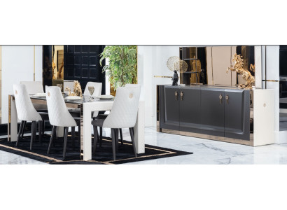 Esszimmer Garnitur Tisch 6x Stuhl Kommode Spiegel Italienischer Stil Gruppe Neu