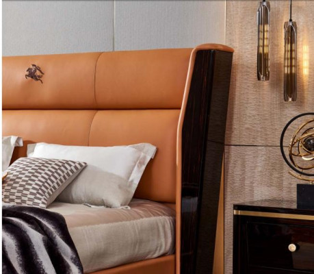 Bett Leder Orange Schlafzimmer Kreative Modern Design Möbel Holz Luxus Betten