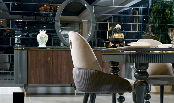 Esszimmer Garnitur Lehn Samt Textil Stuhl 6x Stühle Gruppe Set Wohn Holz Echtes