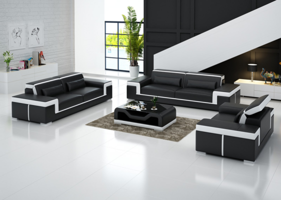 Luxuriöse Sofagarnitur Wohnzimmer 3+2 Set Garnitur Leder Polster Couchen