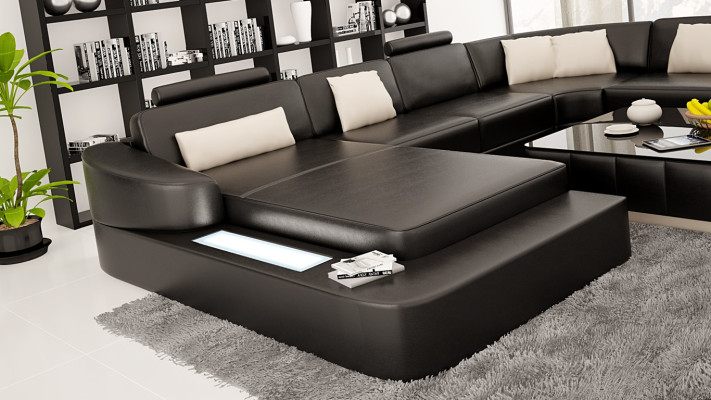 Leder Modern Couch Wohnlandschaft Ledersofa Sofagarnitur Möbel Sofa U-Form Neu