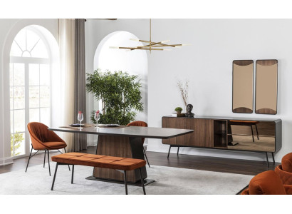 Essgruppe Esszimmer Esstisch Stühle Sideboard Set 10tlg Holz Braun Neu