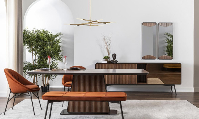 Essgruppe Esszimmer Esstisch Stühle Sideboard Set 10tlg Holz Braun Neu