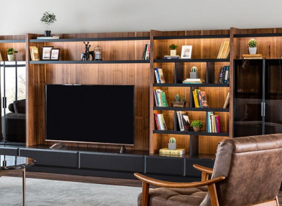 Wohnwand tv Möbel Schrankwände Wohnzimmer Vitrine Modern Holz Braun