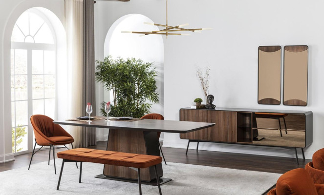 Essgruppe Esszimmer Esstisch Tisch Stühle Set 7tlg Holz Braun Neu