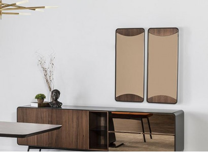 Sideboard Kommode Anrichte Spiegel Holz Modern Braun Set Garnitur